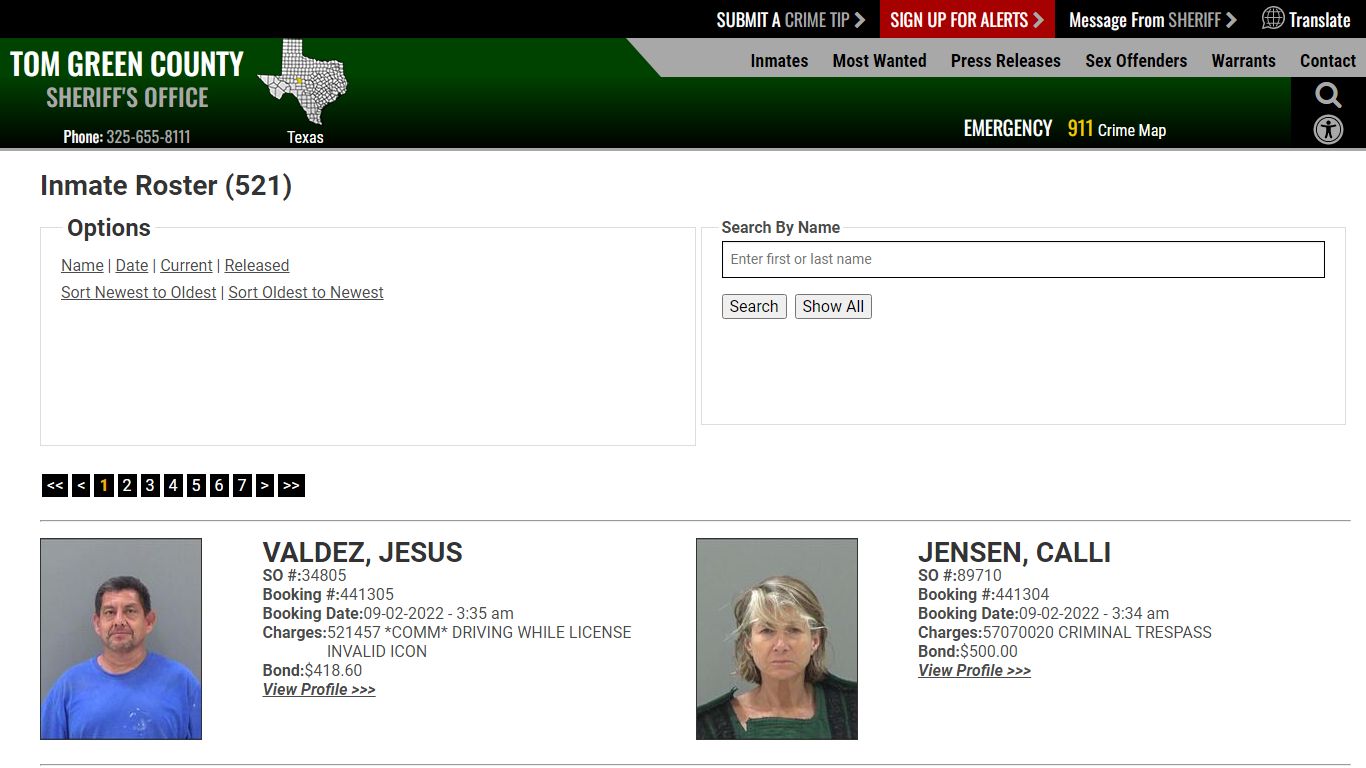 Inmate Roster (510) - Tom Green County Sheriff