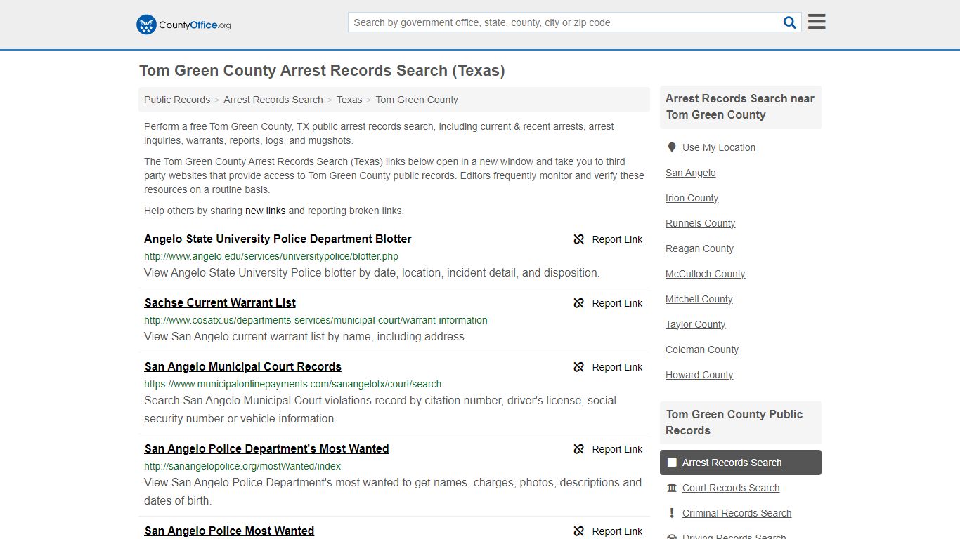 Tom Green County Arrest Records Search (Texas) - County Office