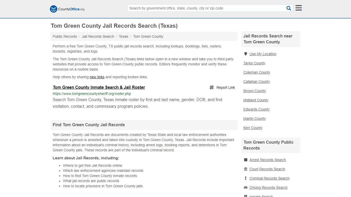 Tom Green County Jail Records Search (Texas) - County Office